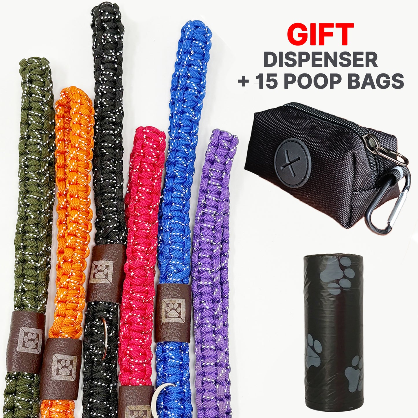 Handcrafted 51 inches Reflective Dog Leash + Free Dispenser & 15 Waste Bags