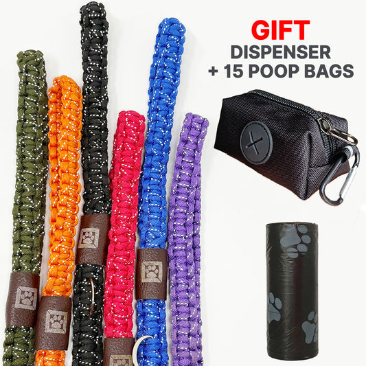 Handcrafted 51 inches Reflective Dog Leash + Free Dispenser & 15 Waste Bags
